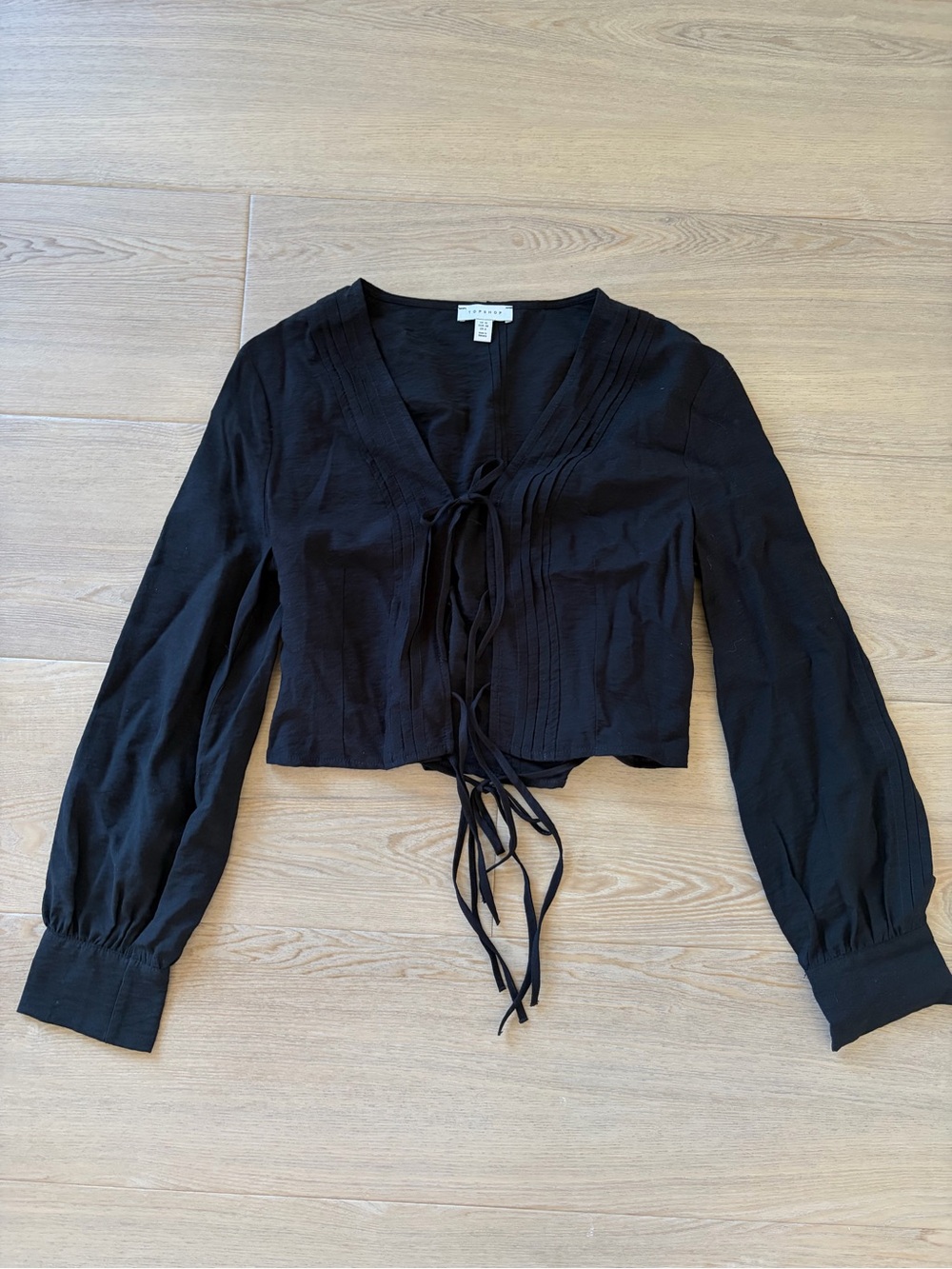 Black Tie-Front Long-Sleeve Crop Top